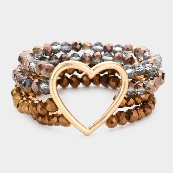 Bronze Beads Stretch MultiLayered Heart Gold Bracelet Fashion Statement Jewelry - Picture 1 of 2